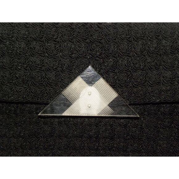 40's Large Black Cordé Envelope Clutch Bag w Lucite Decorative Clasp - Picture 3 of 10